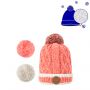 Bonnet enfant 6-12 ans avec 3 pompons interchangeables Jus de pomme Coral