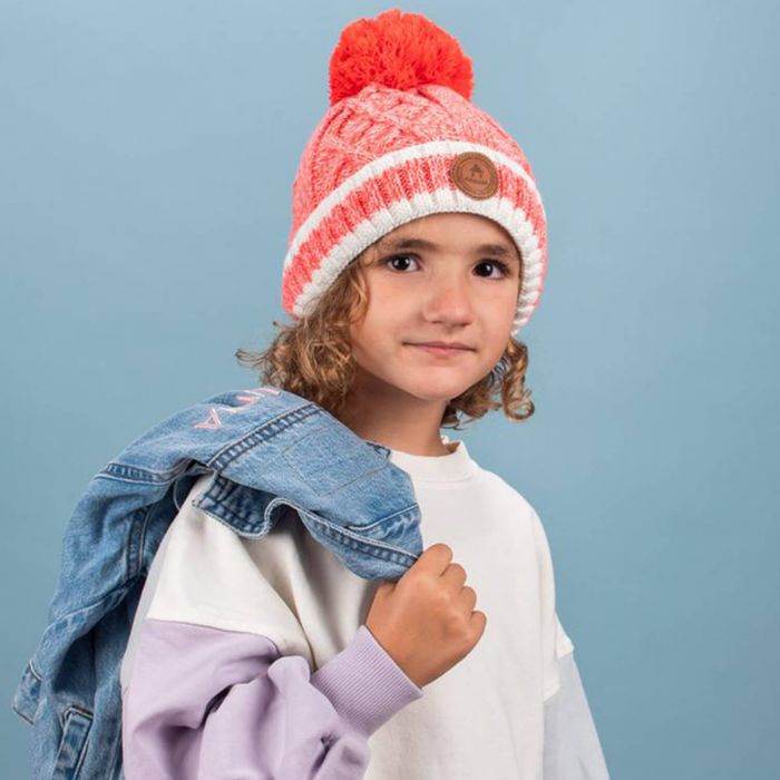 Bonnet enfant 6-12 ans avec 3 pompons interchangeables Jus de pomme Coral