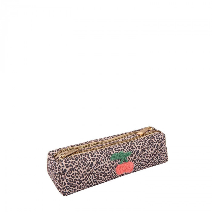 Pencil case double 22cm Leopard Cherry