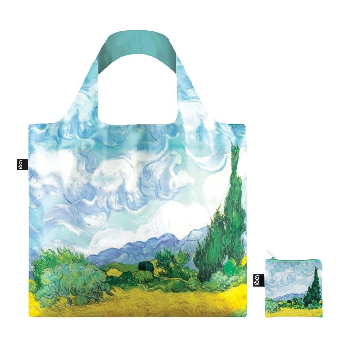 Sac shopping pliable avec pochette zip 50cm Un champ de blé avec des cyprès de Vincent Van Gogh