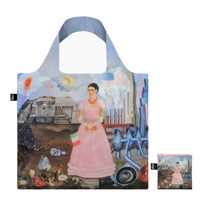 Sac shopping pliable avec pochette zip 50cm Frida Kahlo Autoportrait à la frontière entre le Mexique et les États-Unis